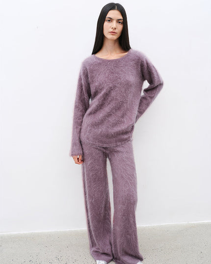 100% Cashmere Crewneck Sweater & Straight-Leg Knit Pants Set | Hand-Brushed