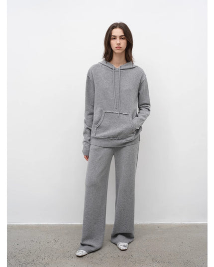 Women's Lambswool Knit Hoodie & Straight-Leg Pants Set — Premium Matching Set
