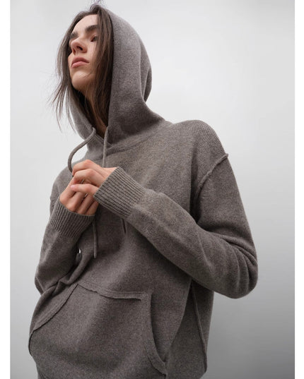 Women's Lambswool Knit Hoodie & Straight-Leg Pants Set — Premium Matching Set