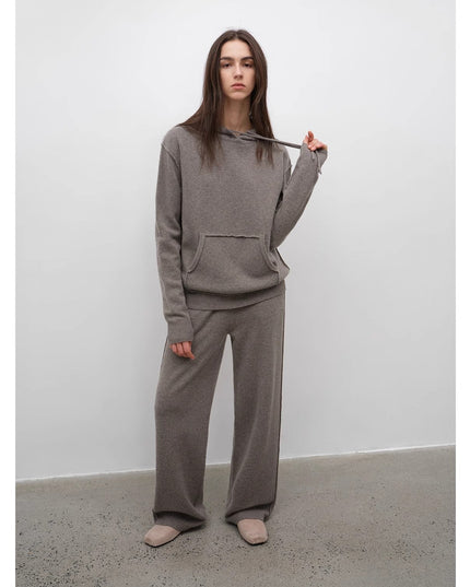 Women's Lambswool Knit Hoodie & Straight-Leg Pants Set — Premium Matching Set