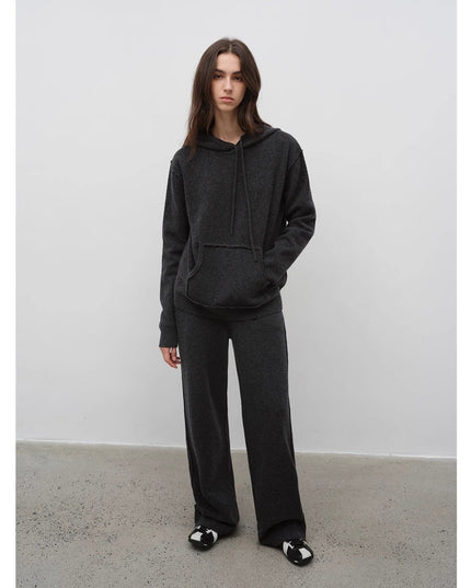 Women's Lambswool Knit Hoodie & Straight-Leg Pants Set — Premium Matching Set