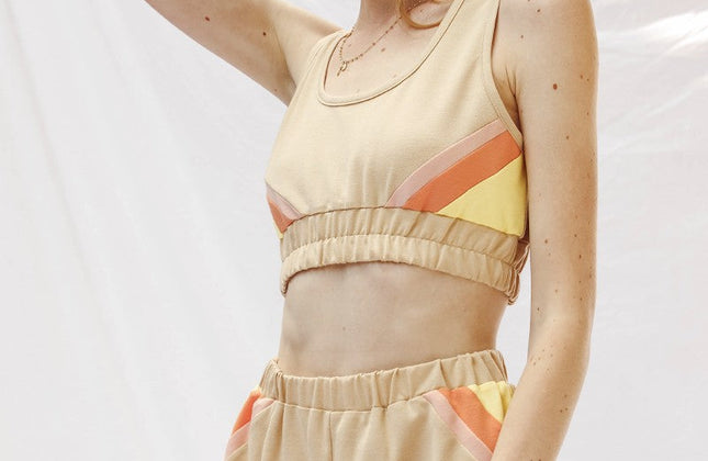 Ensemble short rétro | Débardeur color block et short à ourlet dauphin