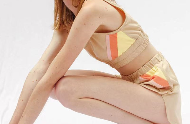 Ensemble short rétro | Débardeur color block et short à ourlet dauphin