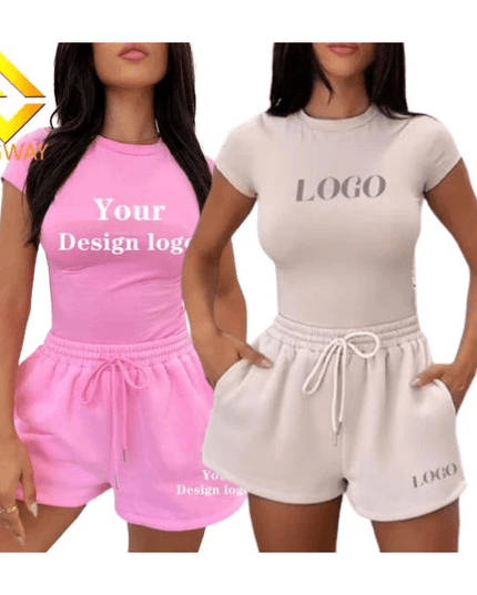 2025 Manufacturer Women Biker Shorts Set Sportswear Custom Short Sleeve Ribbed - Constantin & Crys