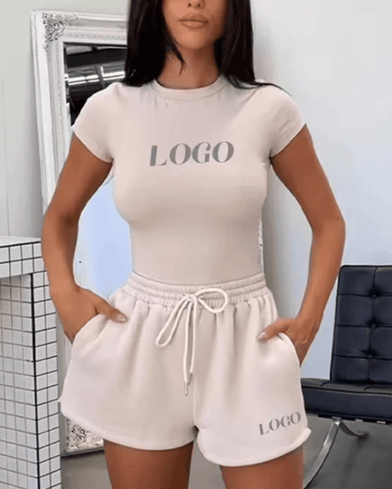 2025 Manufacturer Women Biker Shorts Set Sportswear Custom Short Sleeve Ribbed - Constantin & Crys