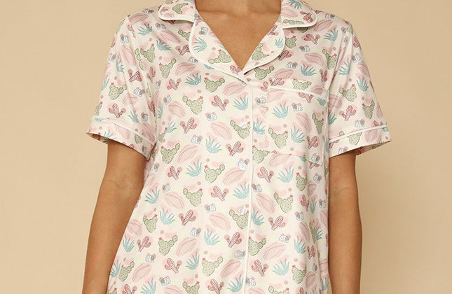 Ensemble de pyjama 2 pièces à imprimé fantaisie | Chemise boutonnée et short à taille élastique