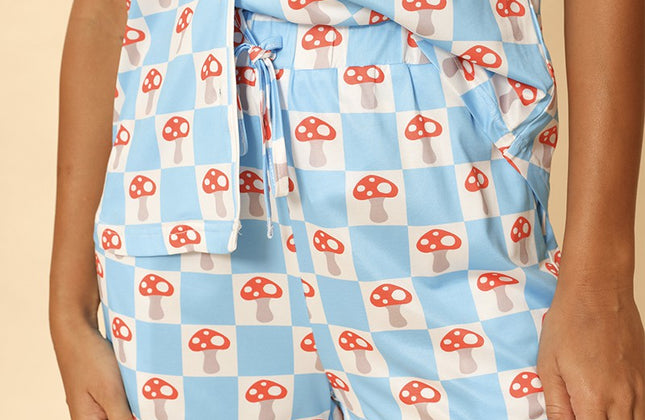 Ensemble de pyjama 2 pièces à imprimé fantaisie | Chemise boutonnée et short à taille élastique