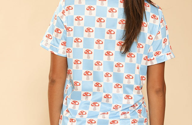 Ensemble de pyjama 2 pièces à imprimé fantaisie | Chemise boutonnée et short à taille élastique