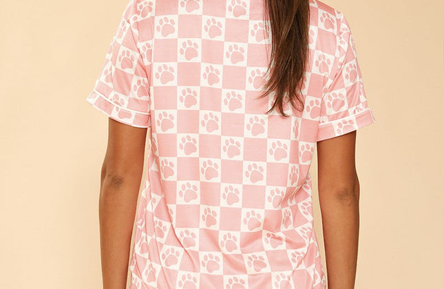 Ensemble de pyjama 2 pièces à imprimé fantaisie | Chemise boutonnée et short à taille élastique