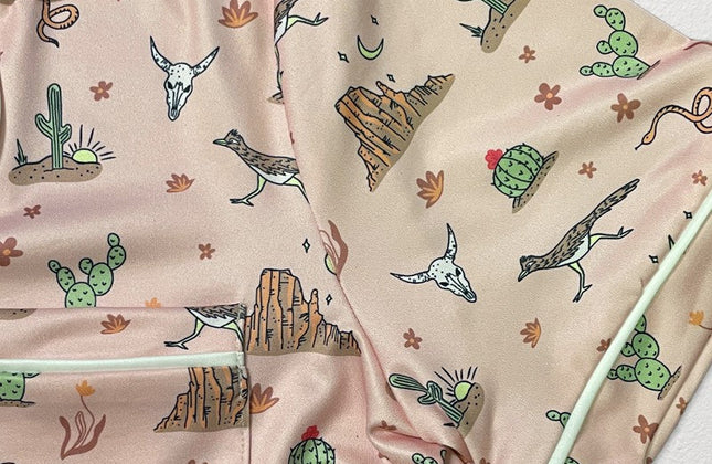 Ensemble de pyjama 2 pièces à imprimé fantaisie | Chemise boutonnée et short à taille élastique