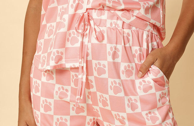 Ensemble de pyjama 2 pièces à imprimé fantaisie | Chemise boutonnée et short à taille élastique