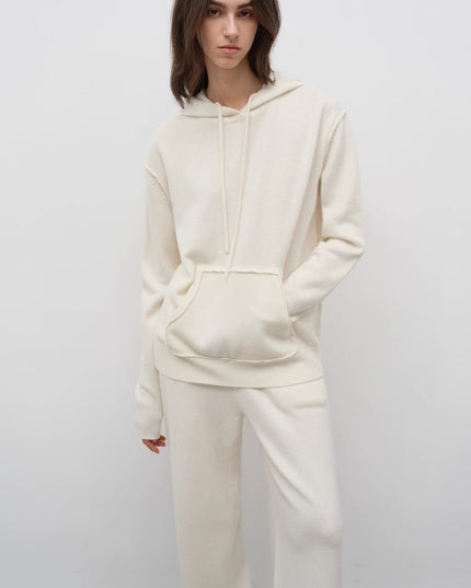 Women's Lambswool Knit Hoodie & Straight-Leg Pants Set — Premium Matching Set