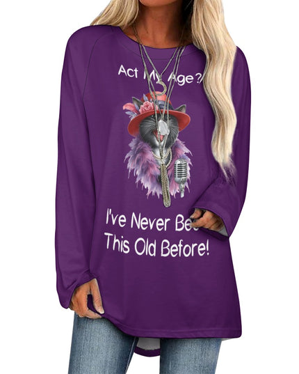 Women's Cat-Themed 'Act My Age' Long Sleeve Crew Neck Shirt