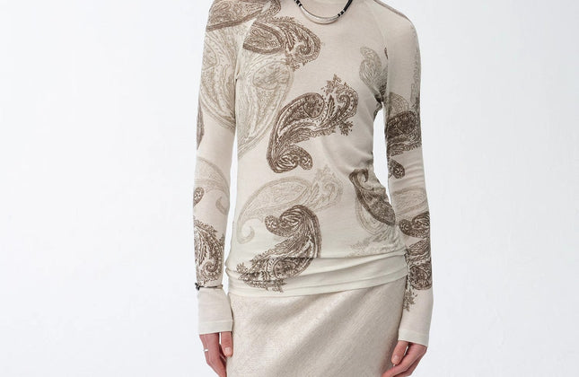 Cashew Flower Long-Sleeve Top & Skirt Set