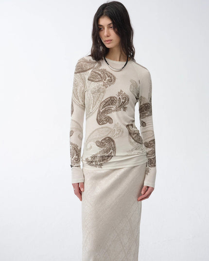 Cashew Flower Long-Sleeve Top & Skirt Set