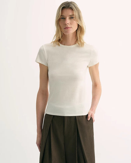 Women's LINDIS Wool & Mulberry Silk Round Neck T-Shirt — Luxury Slim Fit