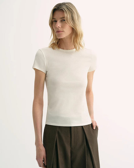 Women's LINDIS Wool & Mulberry Silk Round Neck T-Shirt — Luxury Slim Fit