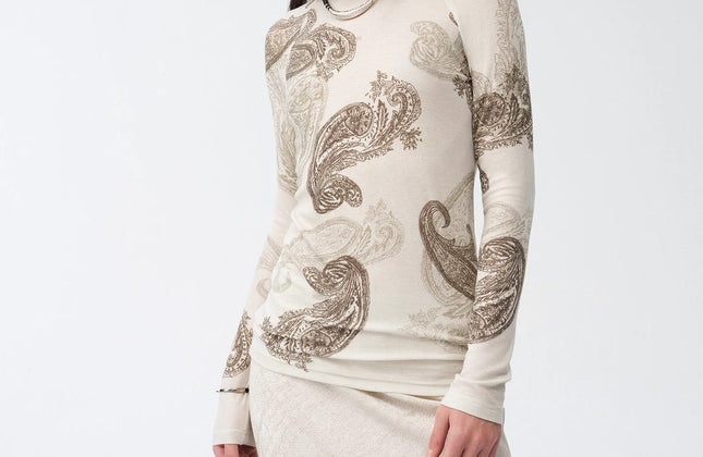 Cashew Flower Long-Sleeve Top & Skirt Set