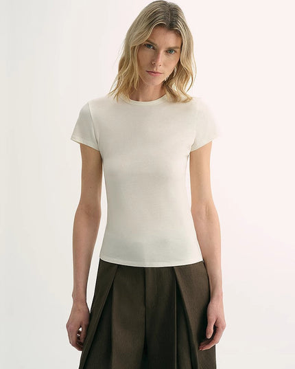 Women's LINDIS Wool & Mulberry Silk Round Neck T-Shirt — Luxury Slim Fit