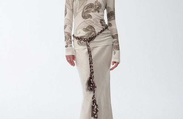 Cashew Flower Long-Sleeve Top & Skirt Set