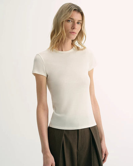 Women's LINDIS Wool & Mulberry Silk Round Neck T-Shirt — Luxury Slim Fit
