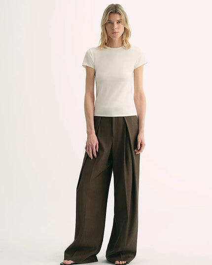 Women's LINDIS Wool & Mulberry Silk Round Neck T-Shirt — Luxury Slim Fit