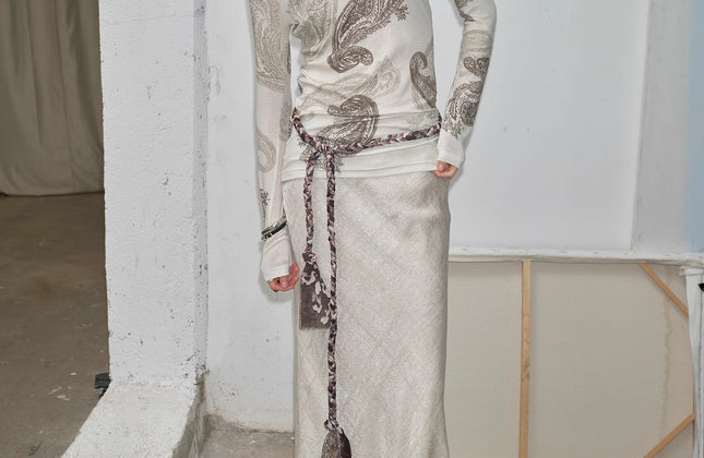 Cashew Flower Long-Sleeve Top & Skirt Set