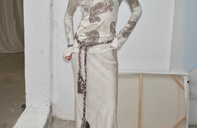 Cashew Flower Long-Sleeve Top & Skirt Set