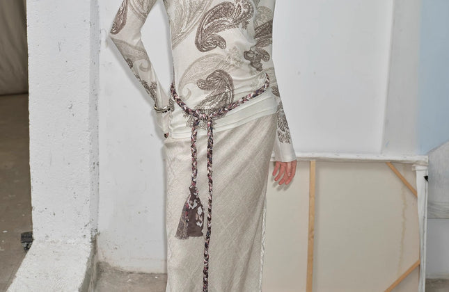 Cashew Flower Long-Sleeve Top & Skirt Set
