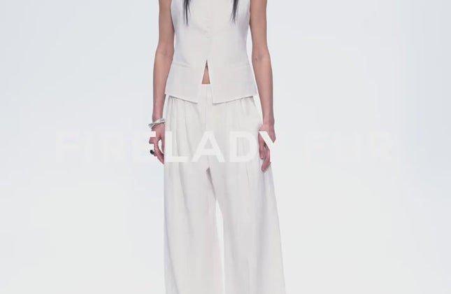 Gilet drapé 100 % lin et pantalon droit taille haute à double pli | Ensemble Old Money