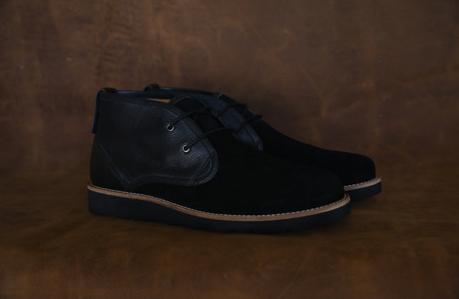 The Nolan Desert Boot | Black Leather & Suede Men's Boot