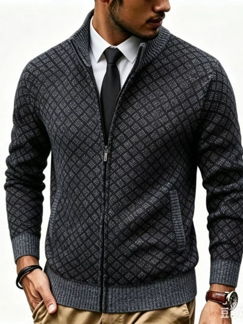 Men's geometric pattern full-zip cardigan