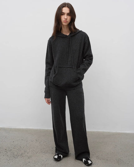 Women's Lambswool Knit Hoodie & Straight-Leg Pants Set — Premium Matching Set