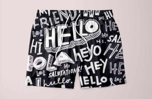 Hello Typography Shorts – Men's Full Print Microfiber Casual Shorts