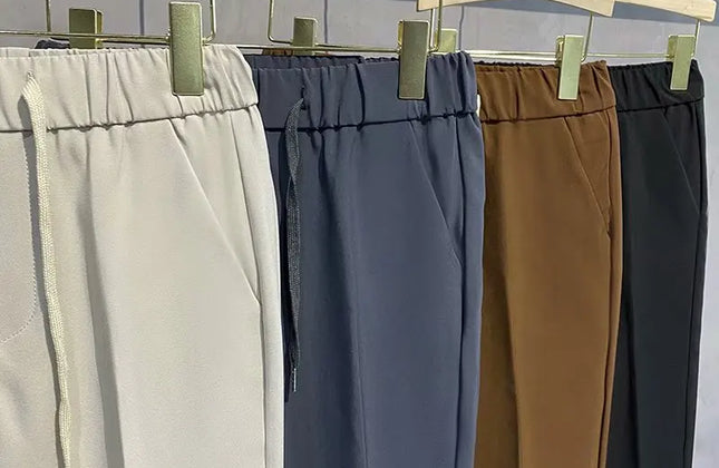 Khaki Drawstring Elastic Waist Men's Suit Pants Business Casual Fashion Drape