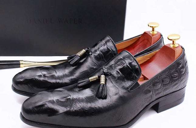 New Handmade Tassels Genuine Leather Loafers Shoes Crocodile Shoes for Wedding