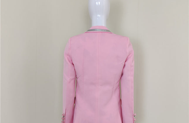 A4564 Elegant Pink Long Sleeve Single Button Slim Winter Wear Women Coat 2021