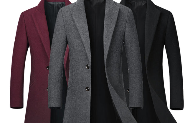 Factory Wholesale 2024 Men Wool Trench Coat Slim Overcoat Warm Winter Long Men's