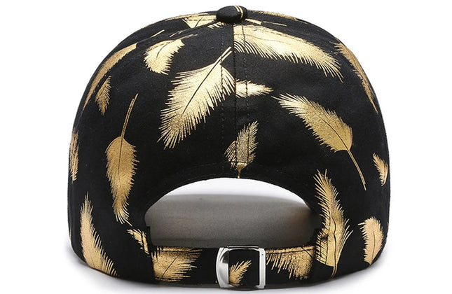FS Luxury Black Golden Feather Baseball Cap for Men Cotton Women Brand Designer