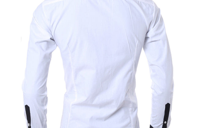 Men White Shirt Patchwork Social Dress Shirt Autumn Spring Solid Long Sleeve