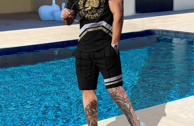 Casual Men Clothing Two Piece Set Shorts Summer T Shirt and Short Set Men