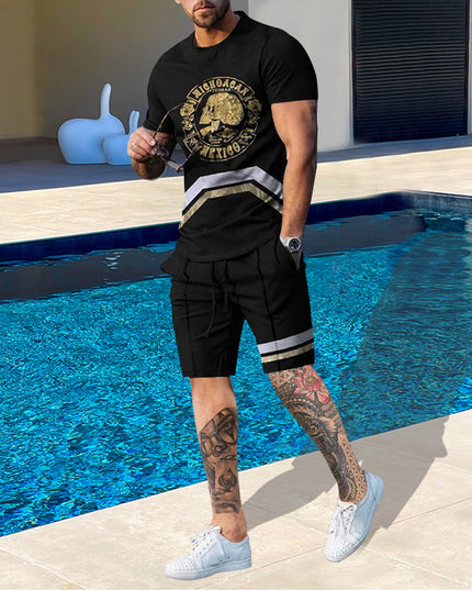 Casual Men Clothing Two Piece Set Shorts Summer T Shirt and Short Set Men