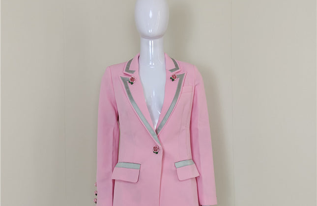 A4564 Elegant Pink Long Sleeve Single Button Slim Winter Wear Women Coat 2021
