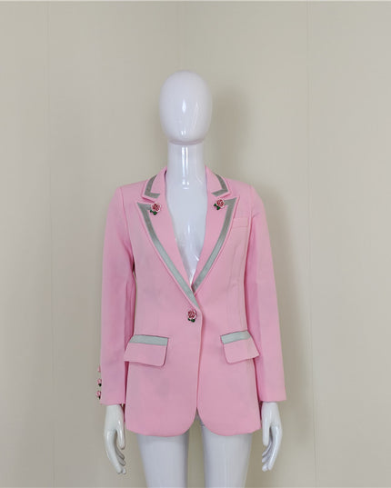 A4564 Elegant Pink Long Sleeve Single Button Slim Winter Wear Women Coat 2021