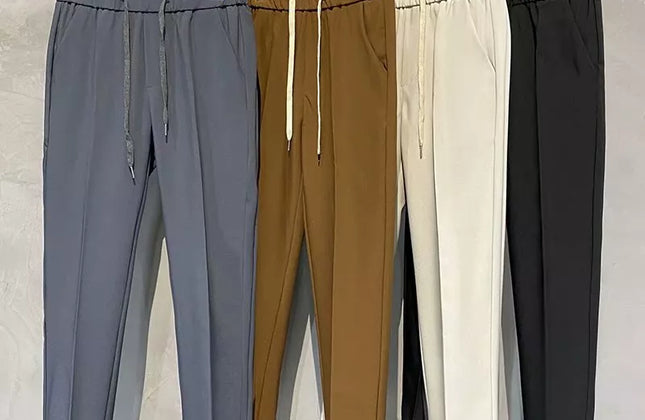 Khaki Drawstring Elastic Waist Men's Suit Pants Business Casual Fashion Drape