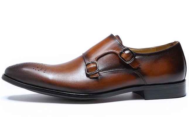 Men Monk Strap Genuine Leather Shoes Business Dress Shoes Men for Wedding
