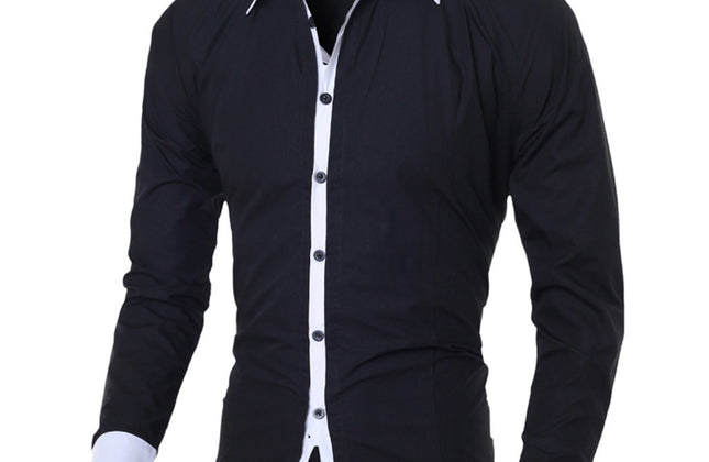 Men White Shirt Patchwork Social Dress Shirt Autumn Spring Solid Long Sleeve