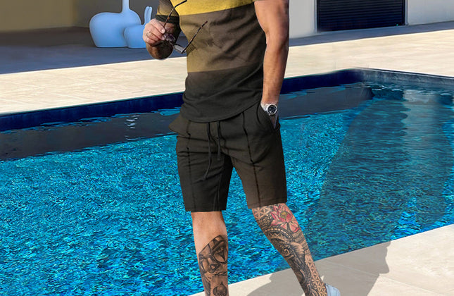 Casual Men Clothing Two Piece Set Shorts Summer T Shirt and Short Set Men