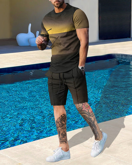 Casual Men Clothing Two Piece Set Shorts Summer T Shirt and Short Set Men