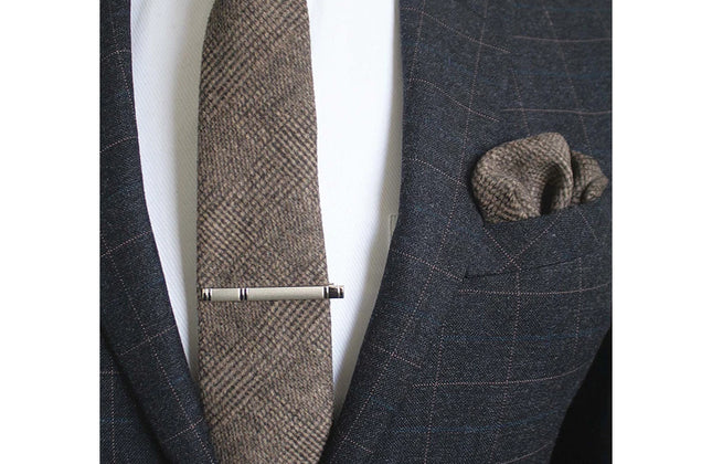 KAMBERFT Solid Color Cashmere Wool Necktie and Pocket Square Tie Clip Sets